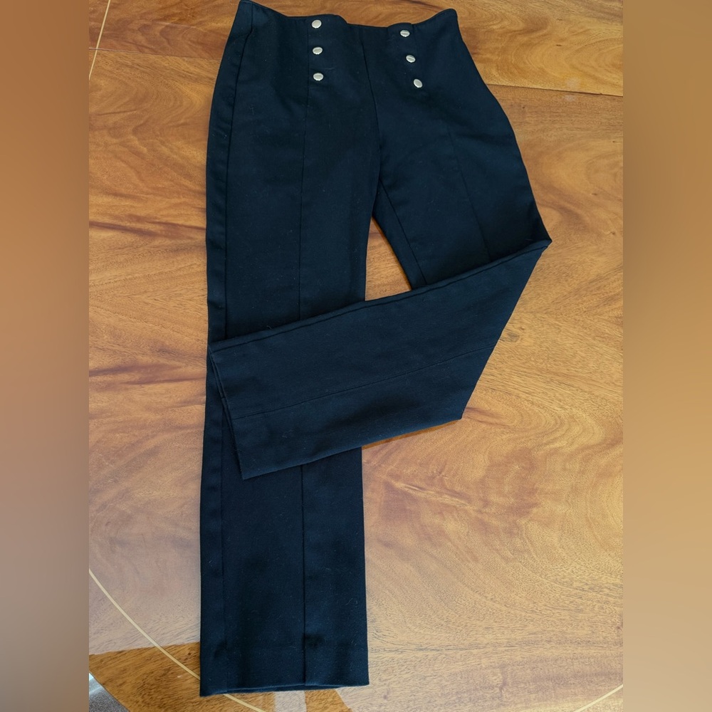 High-Waist Black Sailor Pants with Button Front Black color
